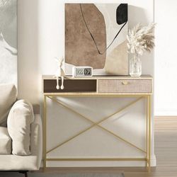 Faircraft Linen Console Table Vanity Desk with Drawers, Linen Accent Sofa Table, Desk, Entryway Table with Storage Shelf with Metal Legs