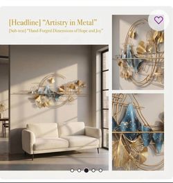 3D Hand-Forged Metal Ginkgo Leaf and Mountain Wall Art