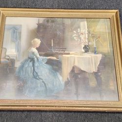 Vintage Marguerite Stuber Pearson "Lady Playing Piano" Framed Lithograph ~ 30x35