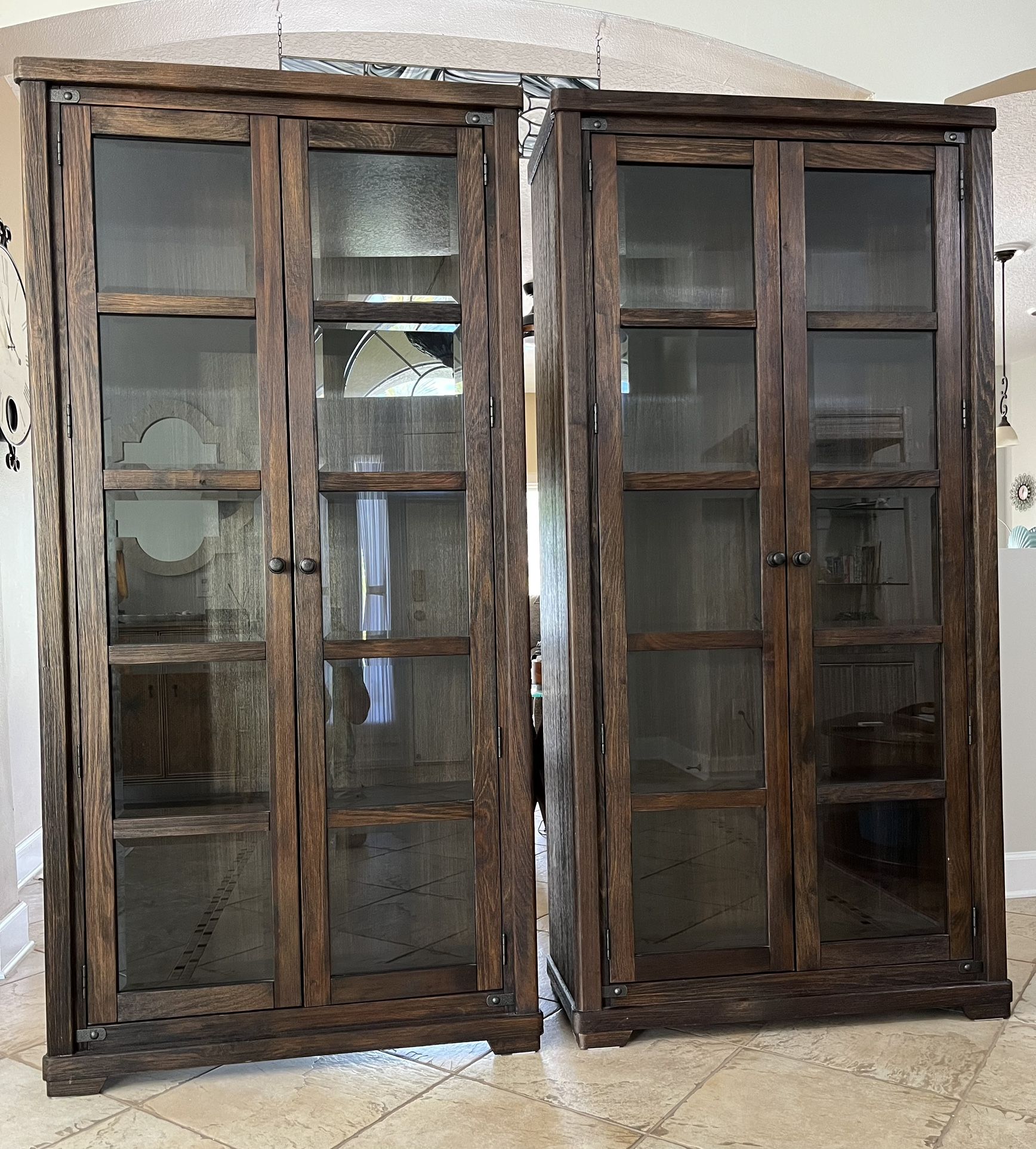 Ashley Zenfield Beveled Glass Door Book Shelves Cabinet Curio