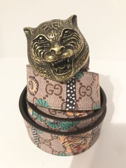 Multi-color Gucci Belt with Feline Buckle