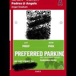 LA Angels Baseball v San Diego Padres Preferred Parking Ticket/Pass Tuesday June 4, 2024