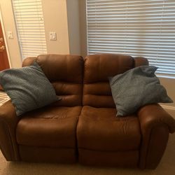 Brown Recliner Loveseat with Pillows