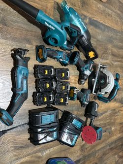 Makita 18V Tool Bundle - Drill, Circ Saw, Recip Saw, Sander, Blower, Vacuum, Flashlight + Batteries & Chargers