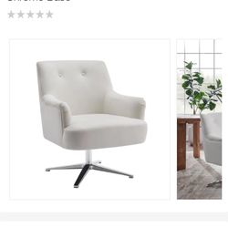SF009- Off White  Velvet Modern Button Tufted Accent Task Chair with Swivel Chrome Base