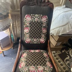 Old Upholstered Wooden Rocking Chair 
