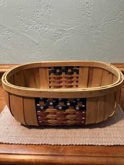 Vintage American Flag Basket - Hand Made Patriotic Woven Basket Stars & Stripes ⭐️ 🇱🇷 ⭐️