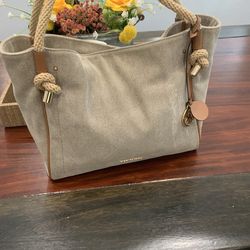 Michael Kors Isla Gold Shimmer Canvas Rope Handle Grab Bag Tote