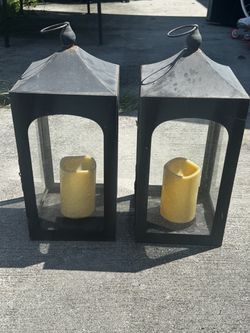Set of 2 Black Metal Candle Lanterns