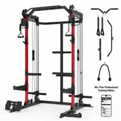 Mikolo Power Rack Cage, Weight Rack with Dual Pulley Cable Crossover Machine,Multi-Function Squat Rack