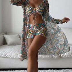 3 Piece  High Waisted Long Sleeve Ins Mock Swimsuit 2023. You