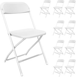 10 Pack White Folding Chairs, Portable Party Chairs, Plastic Folding Chair,Stackable Commercial Seats with Steel Frame for Office Wedding Party Patio 