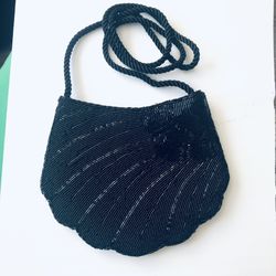 Black Beaded Evening Bag, Cross Body, Vintage