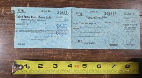 United States Postal Money Order from 1946 Vintage