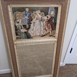 Antique French Art Nouveau Tapestry Wall Mirror 24x42