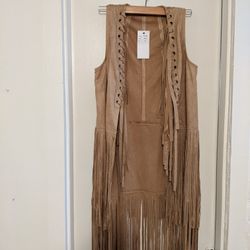 Fringe Vest: Light Brown/Camel (Size: Medium)