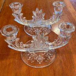2 Vintage Fostoria  Double Etched Candle Holders 