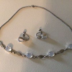 Sterling Silver And Moonstone Necklace And Earring Set