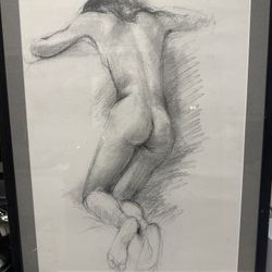 Original charcoal figure study, academic style, mid-20th century