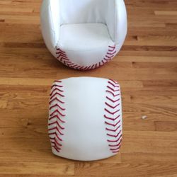 Child's Leather Baseball Seat And Ottoman 