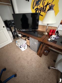 2  Solid Wood Desks with Game Chair