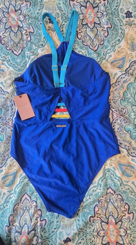NWT Juicy Couture Beach Bright Blue High neck One Piece Swimming Suit Size XL
