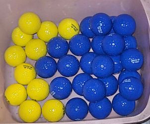 35 golf balls  blue and yellow lots pic