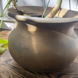 Vintage Painted Gold Distressed Terra Cotta Pot 