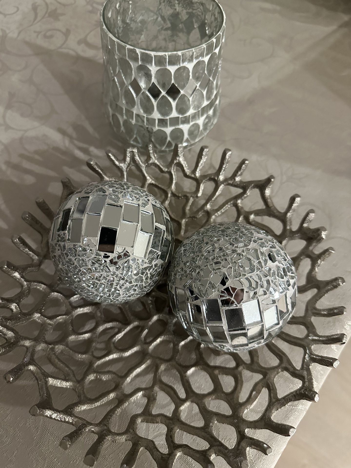Decorative Tray with Candle Holder + Decor Balls