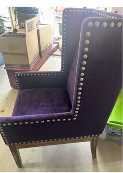 Purple Velvet Wingback Accent Chair with Nailhead Trim