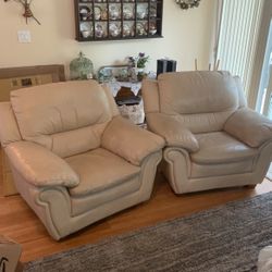 Two Beige Tan Leather Soft Comfy Chairs for Sale in Santa Ana CA OfferUp