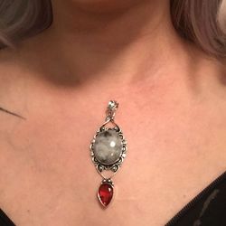 Vampire Gothic Necklace Ruby - Sterling Silver