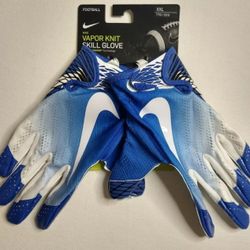 Brand New Nike Vapor Knit Skill Football Gloves Blue White Men Sizes Medium, 2XL 