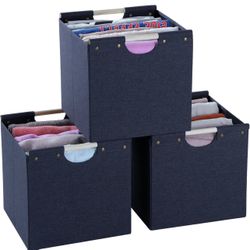 BRAND NEW IN BAG 3 PACK  Foldable Cube Storage Bins, Linen Fabric, 12 Inch Storage Cubes  Dual Wooden Handles, Storage for Organizing