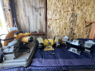3-Piece Workshop Power Tool Lot - DeWalt 14" Chop Saw & Two 6" Bench Grinders
