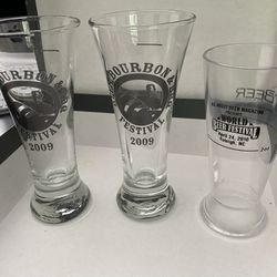 2009 Beer Bourbon & BBQ Festival souvenir tasting glasses - set of 2 + 1 WBF bonus glass