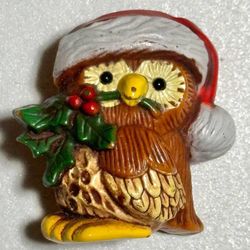 Vintage Hallmark Brooch Pin Christmas Owl In Santa Hat Holiday