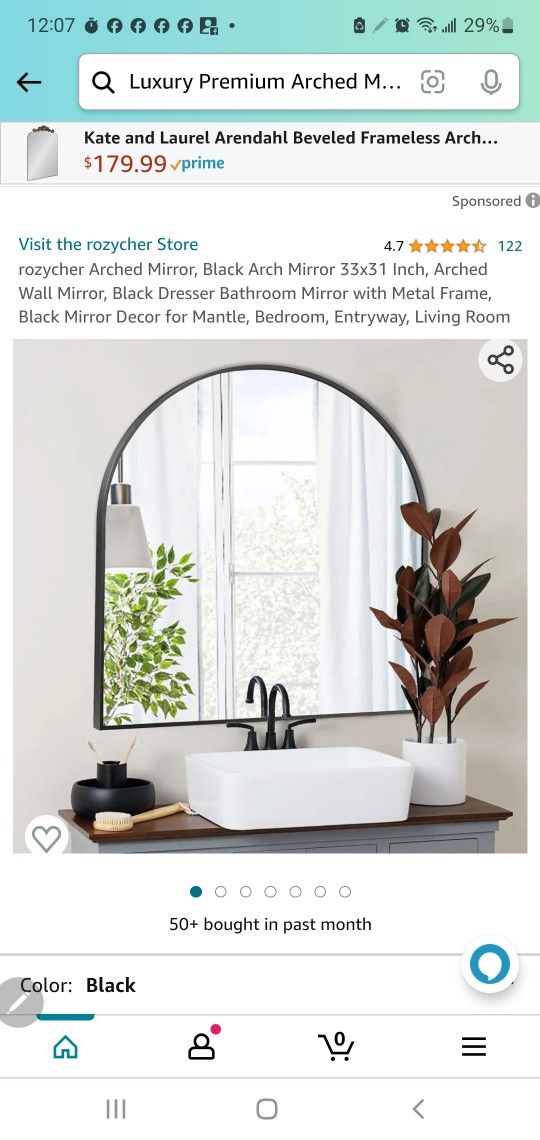 Arched Mirror, Black Arch Mirror 33x31 Inch, Arched Wall Mirror, Black Dresser Bathroom Mirror with Metal Frame, Black Mirror Decor for Mantle, Bedroo