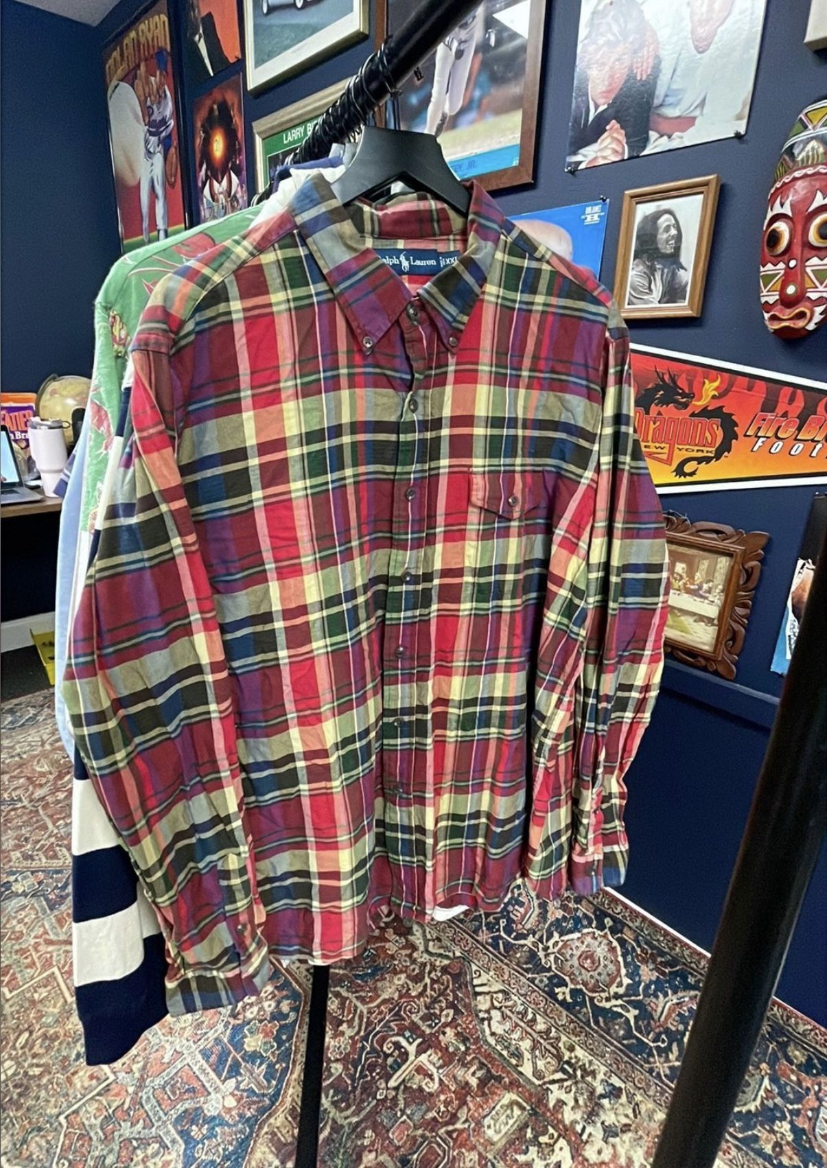 (XXL)26x30 Red & Green Ralph Lauren Plaid Button Up Shirt