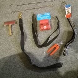 Doggie Stuff 2chain Collars, 2 Leashes, Brush, Nail Clippers And A Harness 