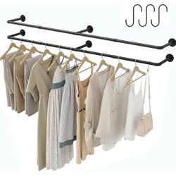 Industrial Pipe Clothes Rack 72'"L Wall Mounted Garment Racks, Heavy Duty Iron Garment Bars 4 Packs