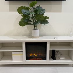 70" Electric Fireplace Insert TV Stand in Brushed White