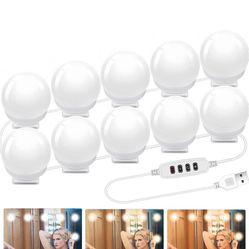 ollywood Style LED Vanity Mirror Lights Kit, 3 Color Modes & 10 Adjustable Brightness with 10 LED Dimmable Bulbs, USB Cable Vanity Lights for Makeup V