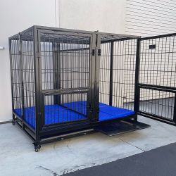 $280 (New) X-Large 49” heavy duty folding dog cage 49x38x43” double-door kennel w/ divider
