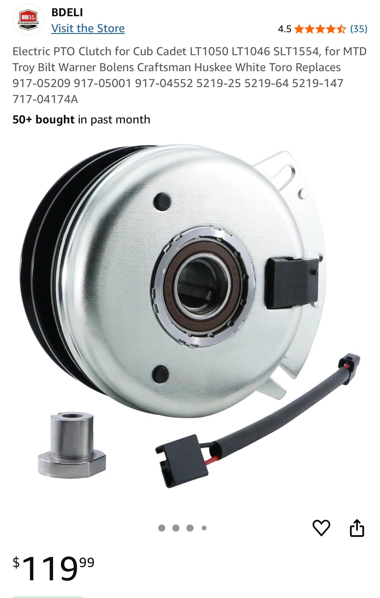 Electric PTO Clutch for Cub Cadet LT1050 LT1046 SLT1554, for MTD Troy Bilt