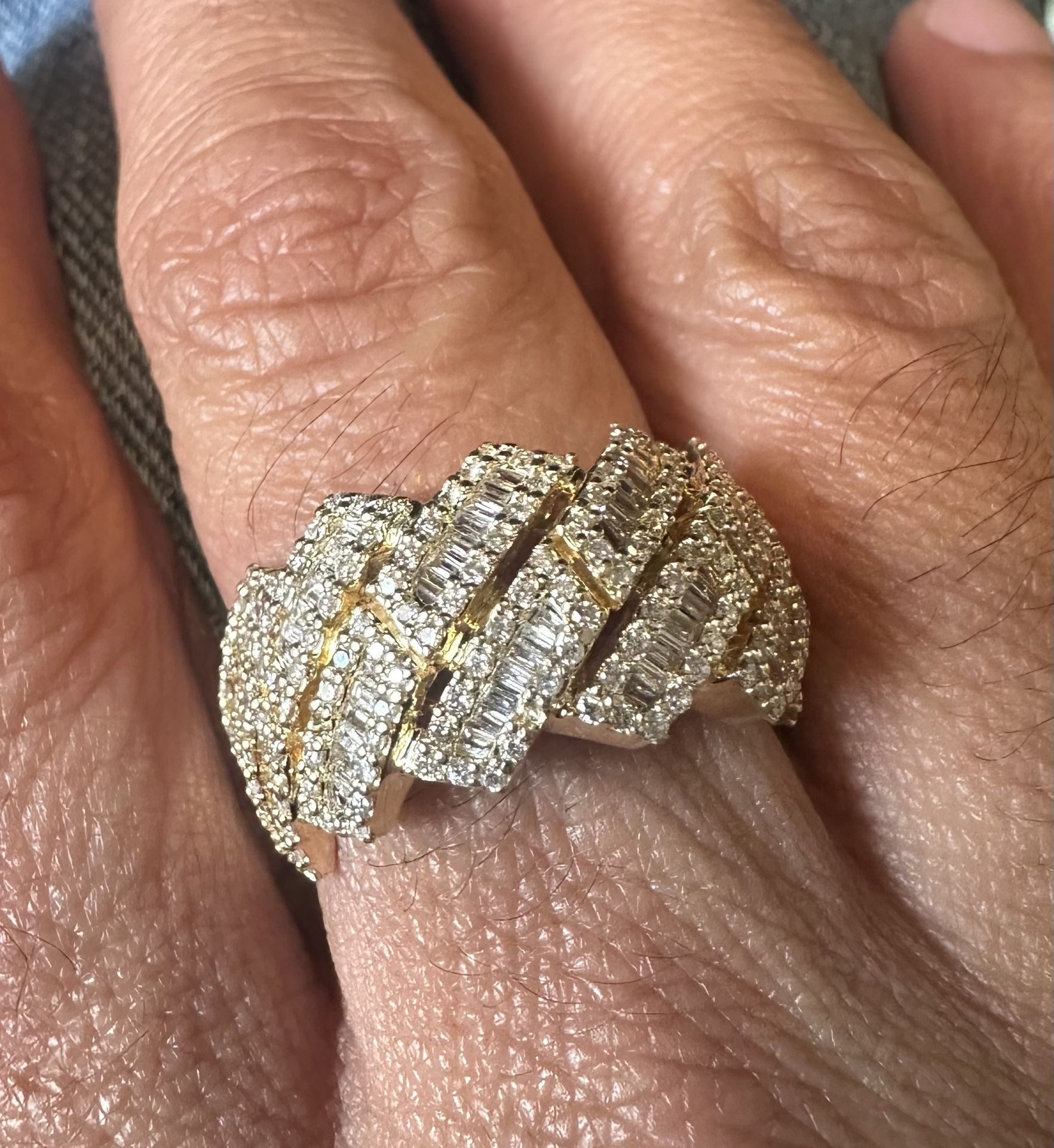10 Solid Gold Ring Ice Out W/ Natural Diamonds 