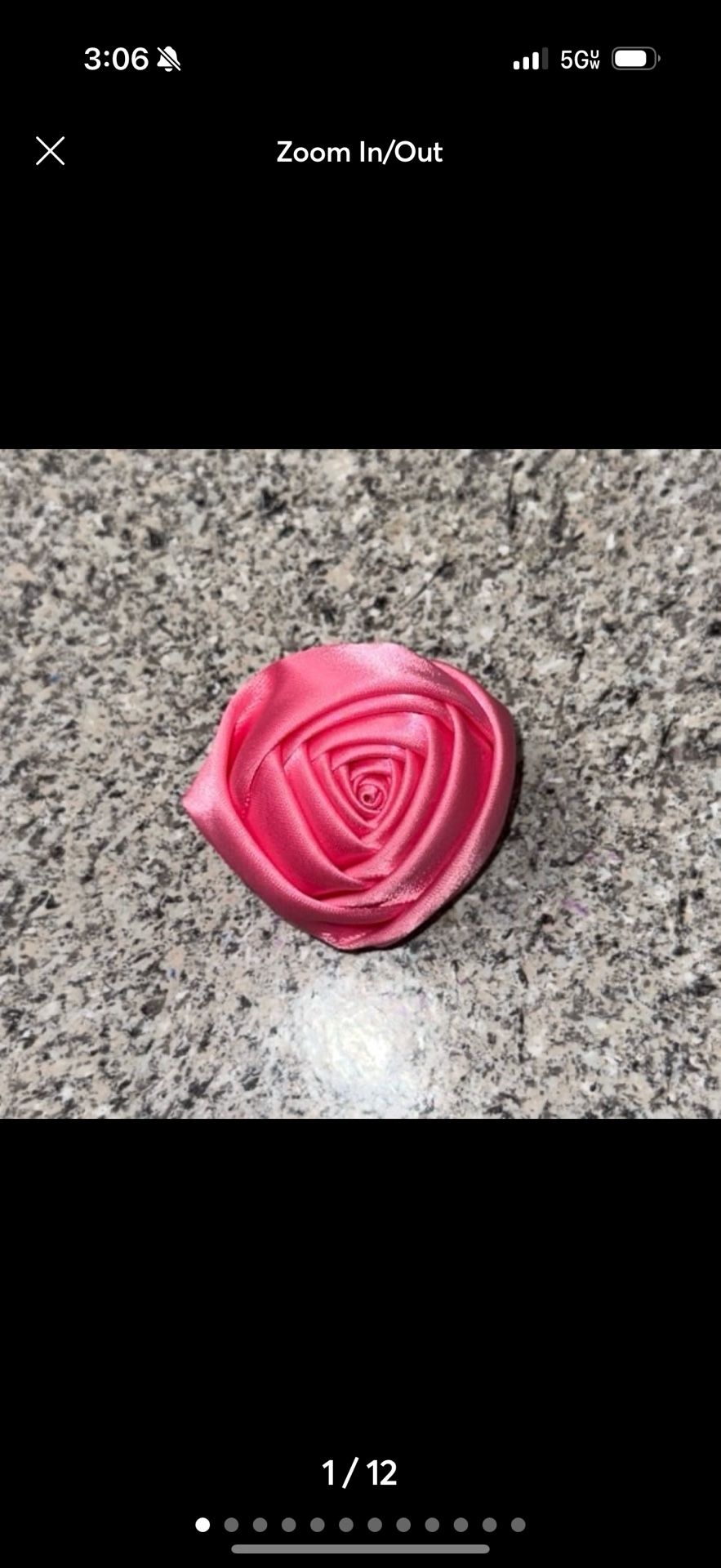 pink ribbon fabric rose hair clip