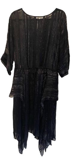 BCBGMAXAZRIA Runway 100% Silk Sheer Black Striped Handkerchief Hem Dress S