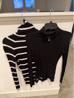 INC Women’s Sweater Bundle (2) – Black Ribbed & Striped Turtlenecks.Size S Mo