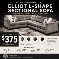 Delivery Available — Macy’s Original L-Shaped Gray Sectional